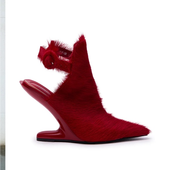 Azalea Wang Shoes - Red Fur Slingback Heels - Women's Pointed Toe Fashion Pumps